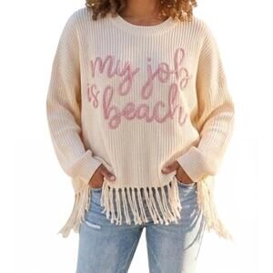 NEW QUEEN OF SPARKLES my job is beach sweater in cream/pink